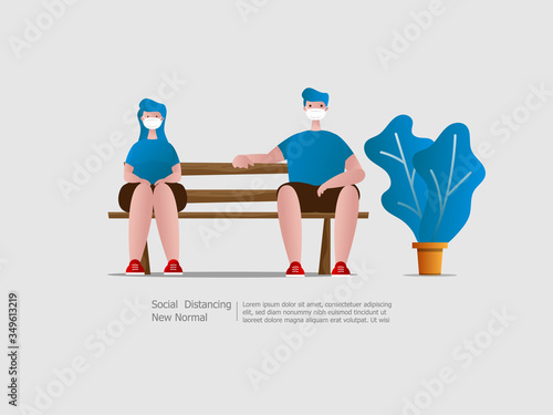 boy and girl wearing face mask and sitting with social distancing