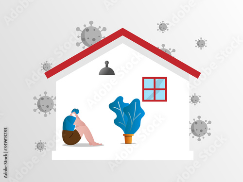 mental health concept, man sad feeling sitting  in home