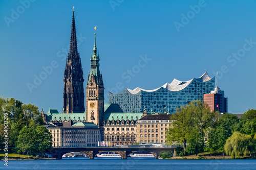 Hamburg, Germany. View of skyline downtown on a sunny day.