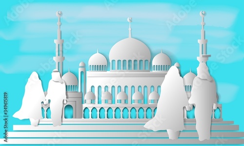 ramadhan kareem and eid mubarak, greeting card islamic, paper art vector eps 10.