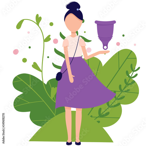 Menstrual cycle, sanitary cup, device for collecting blood. Menstruation feminine period. Use menstrual cup inside vagina.