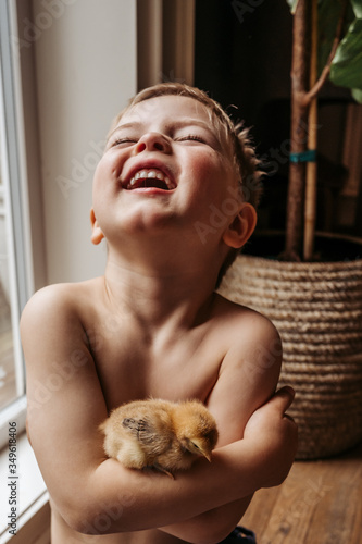Happy Boy with Chick