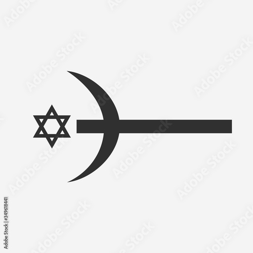 Combination of the three monotheistic religions symbols. Harmony of religions concept symbolizes equality, hope, religious freedom and acceptance of the other. Star of David with a crescent on a cross