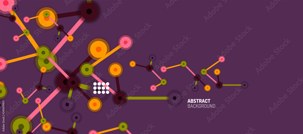 Fototapeta premium Flat style geometric abstract background, round dots or circle connections on color background. Technology network concept.