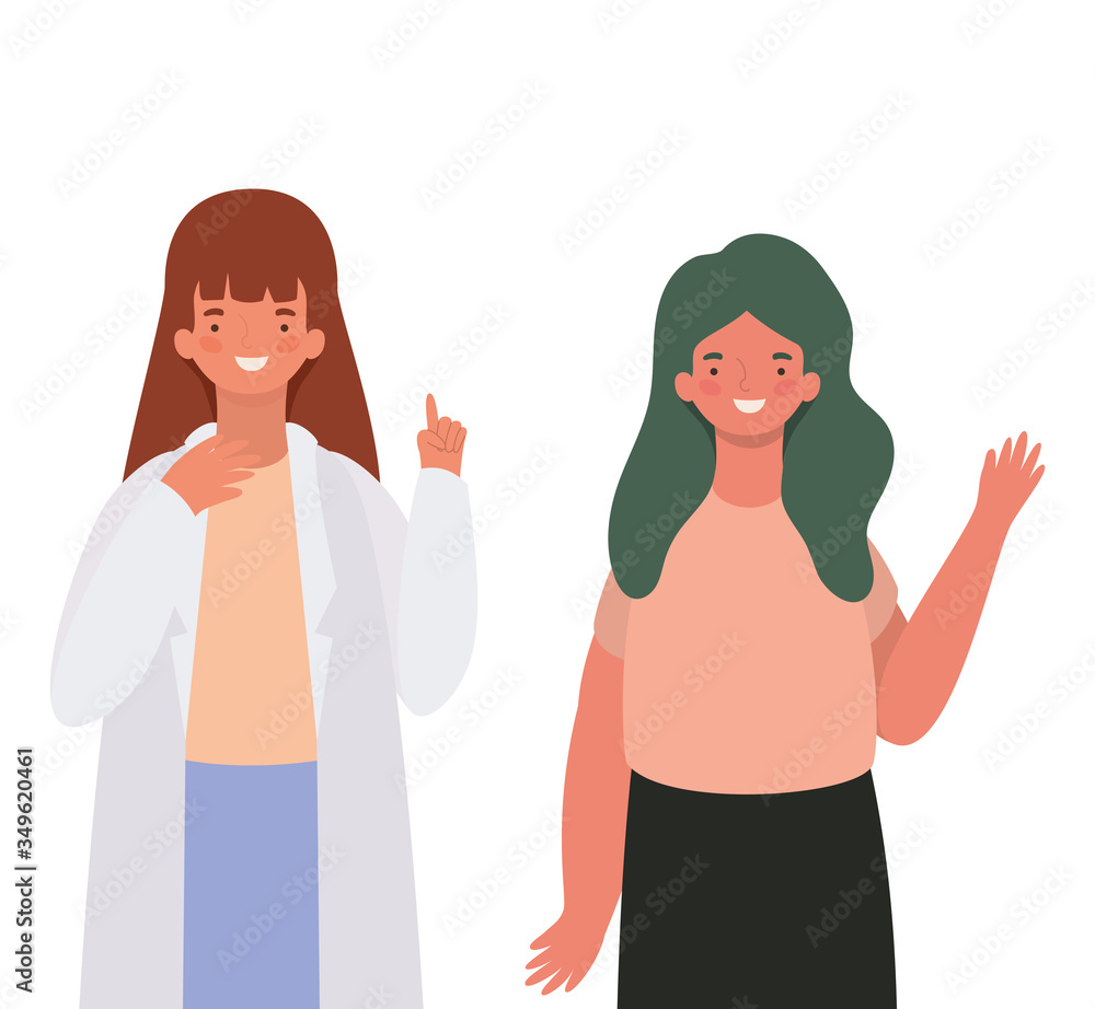 Female doctor and woman avatar vector design Female doctor and woman avatar vector design