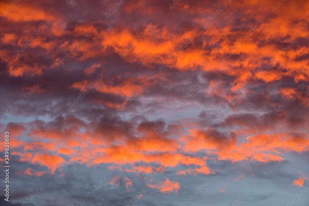 Sunset red sky with clouds horizontal background