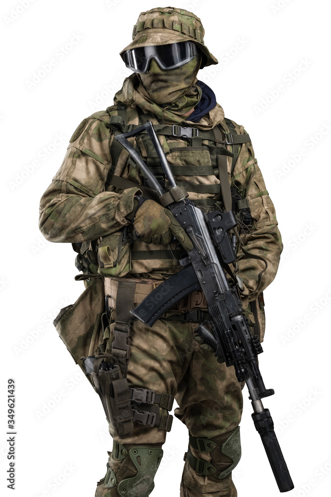 Special forces soldier with rifle. Shot in studio. Isolated with clipping path on white background. Special forces soldier with rifle. Shot in studio. Isolated with clipping path on white background.