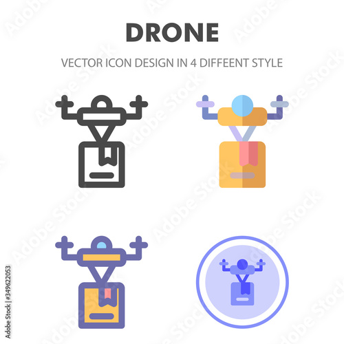 drone icon design in 4 different style. Icon design for your web site design, logo, app, UI. Vector graphics illustration and editable stroke. EPS 10.