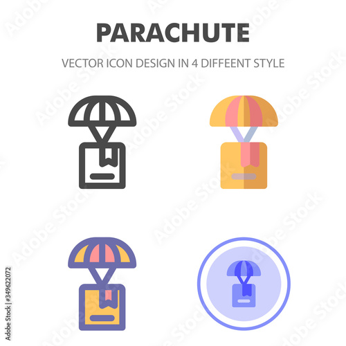 parachute icon design in 4 different style. Icon design for your web site design, logo, app, UI. Vector graphics illustration and editable stroke. EPS 10.