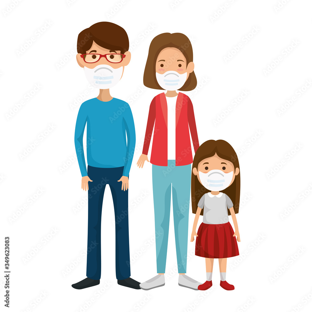 parents with daughter using face mask vector illustration design parents with daughter using face mask vector illustration design