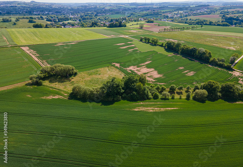 Agricultural fields from above - wonderful nature - aerial view by drone