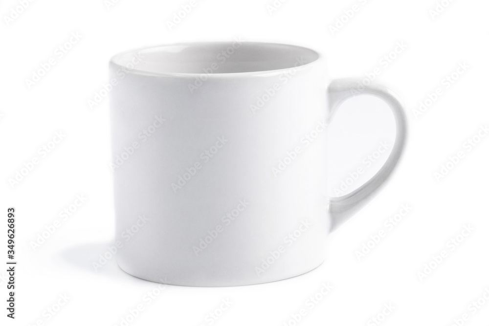 White simple ceramic cup for tea and coffee isolated on white background White simple ceramic cup for tea and coffee isolated on white background