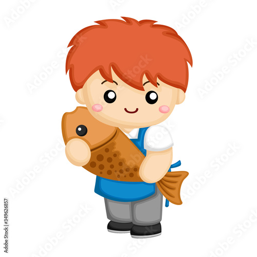 a man holding a big fish for sale