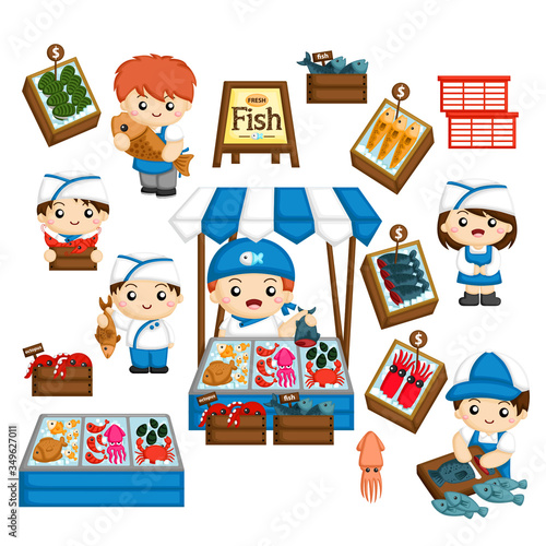 seller at traditional fish market