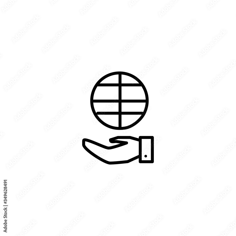 Hand holding globe icon. Saving, protecting the world sign. Hand holding globe icon. Saving, protecting the world sign.