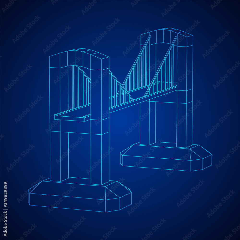 Bridge connection structure. Wireframe low poly mesh vector illustration. Bridge connection structure. Wireframe low poly mesh vector illustration.