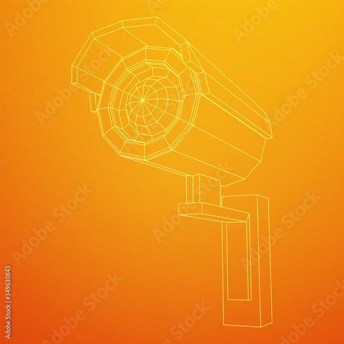Modern video camera. Webcam viewing area. Safety, security concept. Wireframe low poly mesh vector illustration.