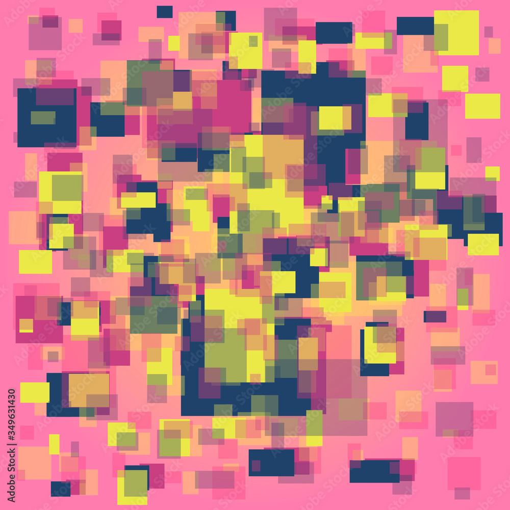 Abstract pink canvas and a lot of squares. Artistic appearance of an expressive paint.