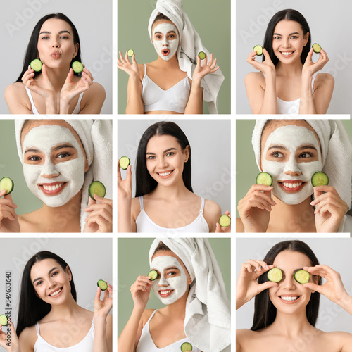 Set of young women with cuc...