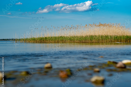 Bay shore against the blue sky