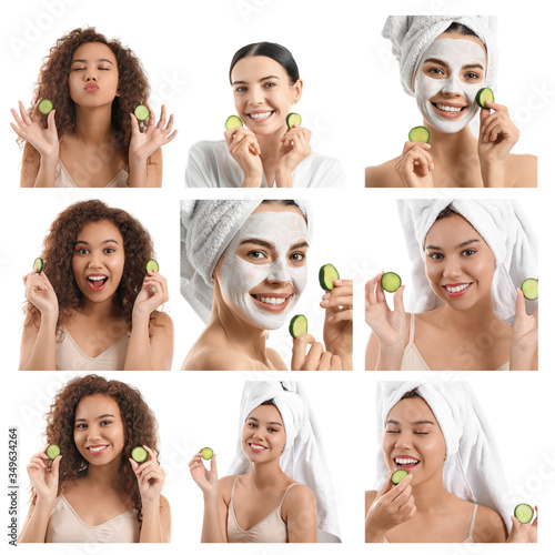 Set of young women with cuc...