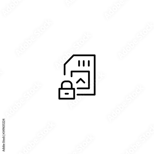SIM card with lock sign. Mobile sim card security. Line icon design.