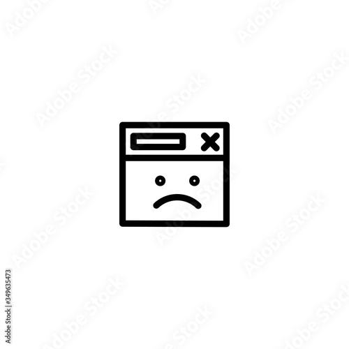 Web page with sad face. 404 page, page not found or error line icon concept. Page loading failure icon for perfect website concept.