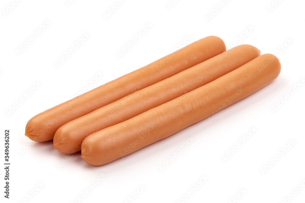 Boiled pork sausages, isolated on white background Boiled pork sausages, isolated on white background