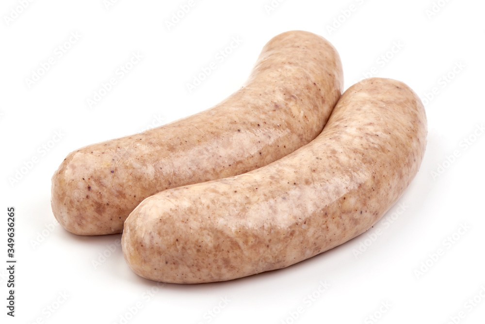 Raw Bratwurst sausages, isolated on white background Raw Bratwurst sausages, isolated on white background