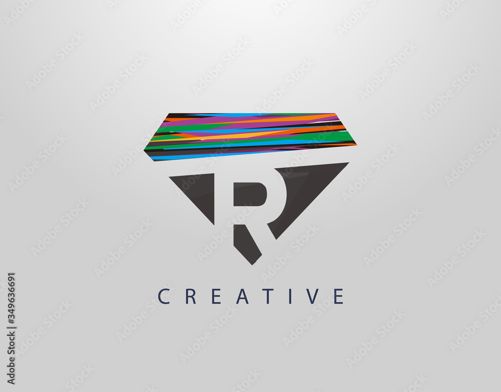 Initial R Abstract Diamond Logo. Creative R letter design with colorful Strips on diamond shapes. Initial R Abstract Diamond Logo. Creative R letter design with colorful Strips on diamond shapes.
