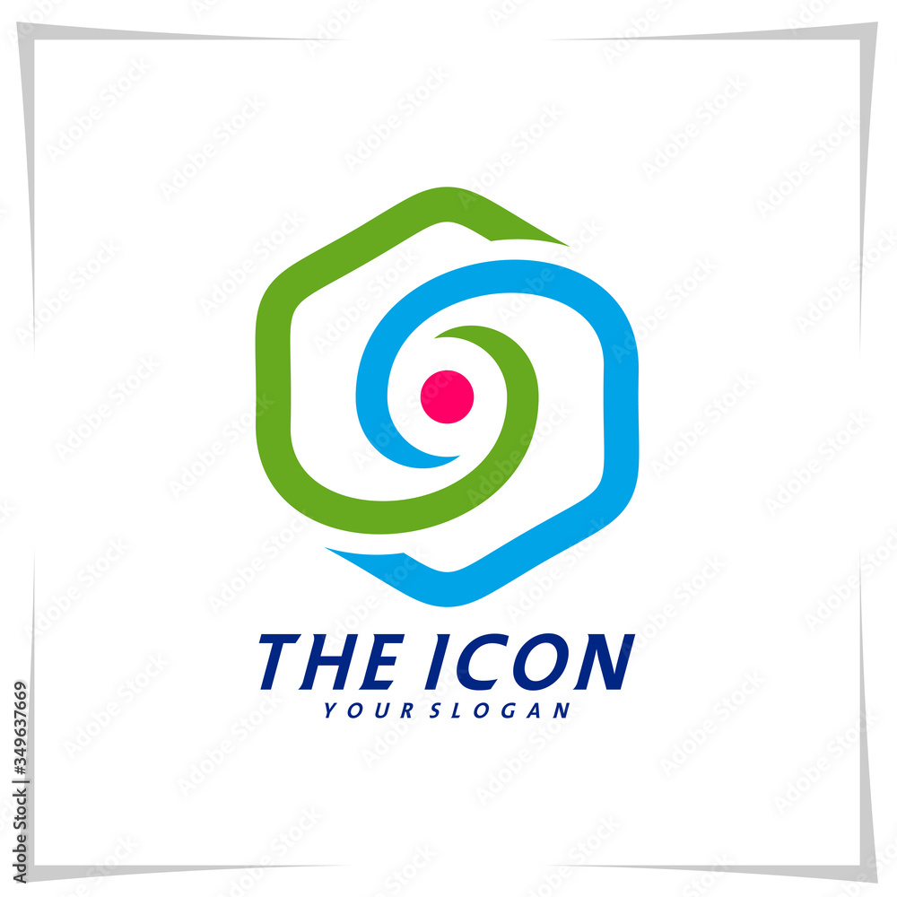 Hexagon Eye logo design template vector, Hexagon S logo concept creative, Icon Symbol