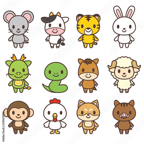 干支 十二支 かわいいキャラクターセット01-animal Vector illustration