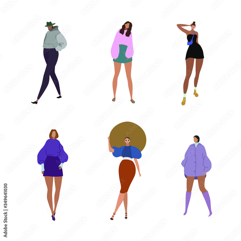 Vector set of fashion models illustration, dressed up girls standing in pose Vector set of fashion models illustration, dressed up girls standing in pose