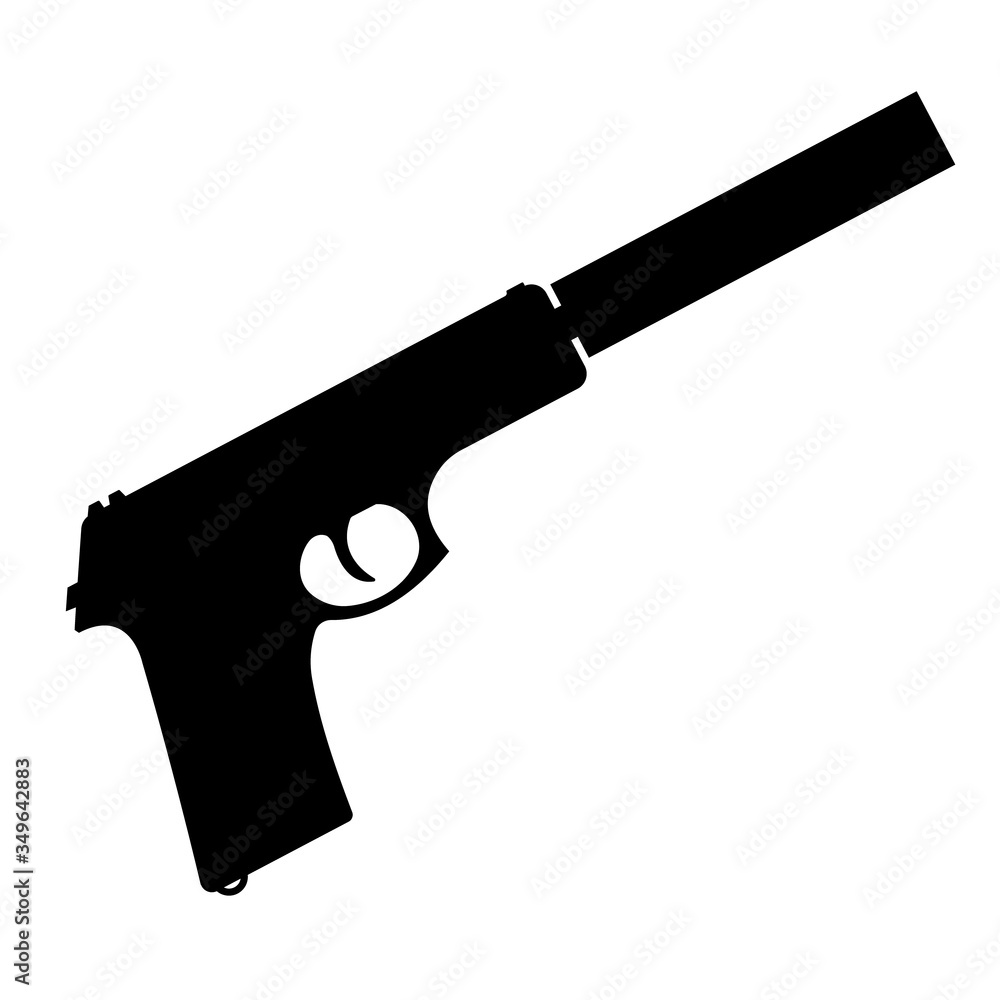 Pistol with silencer. Vector illustration isolated on white background
