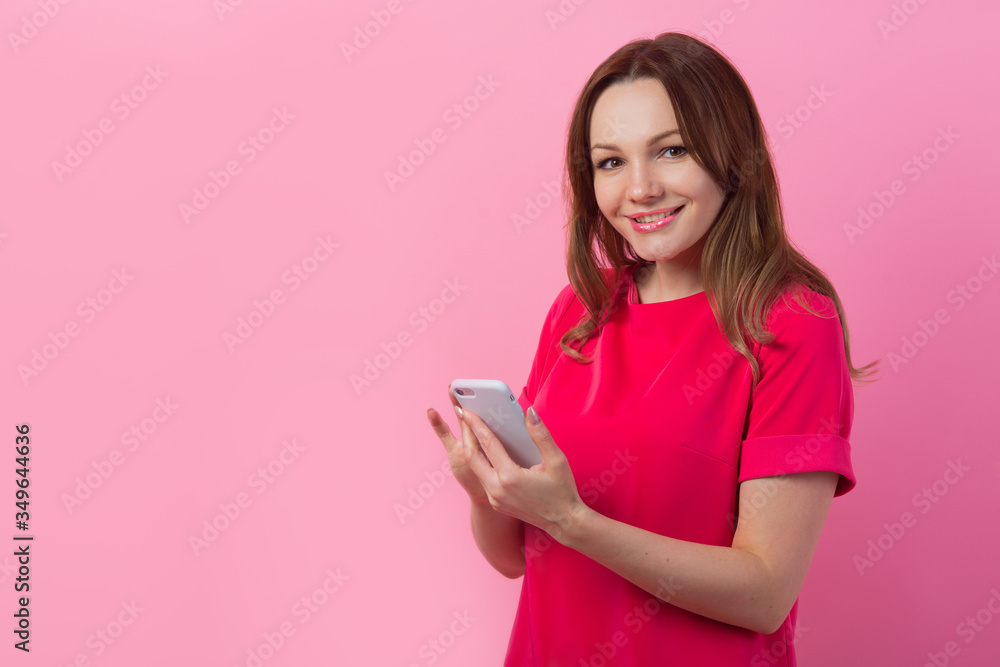 beautiful young woman with telephone over pink background beautiful young woman with telephone over pink background