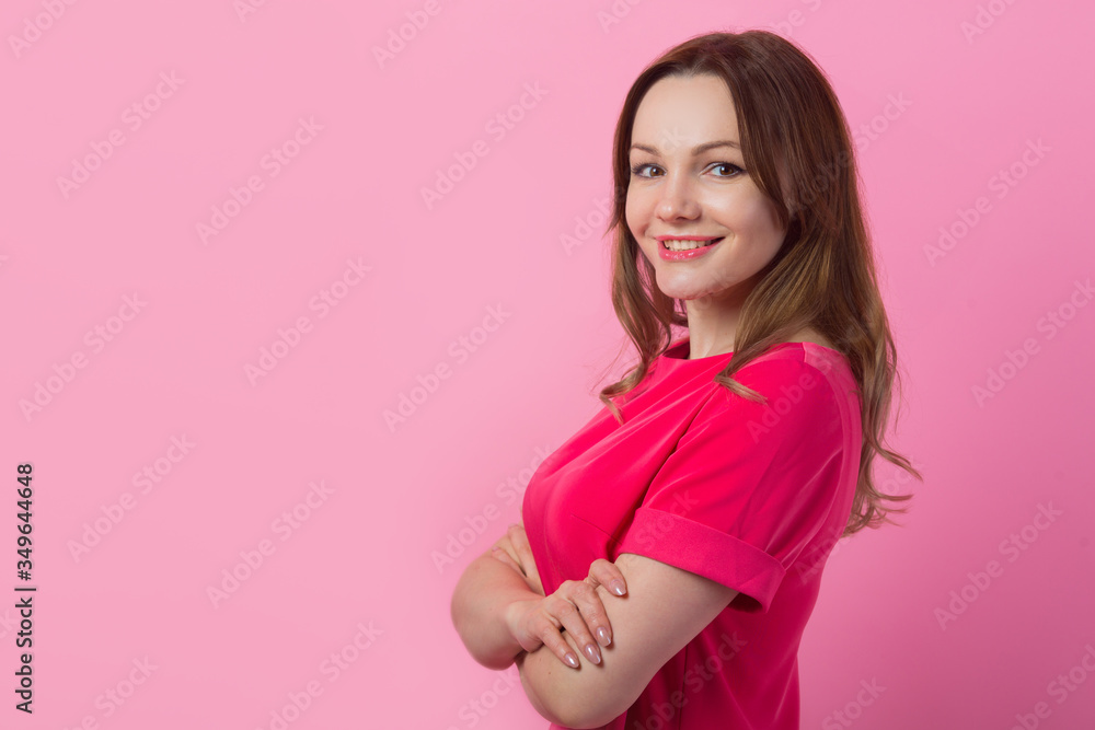 beautiful young woman with make-up on pink background beautiful young woman with make-up on pink background