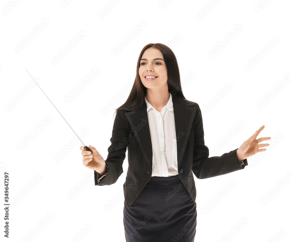 Young female conductor on white background Young female conductor on white background