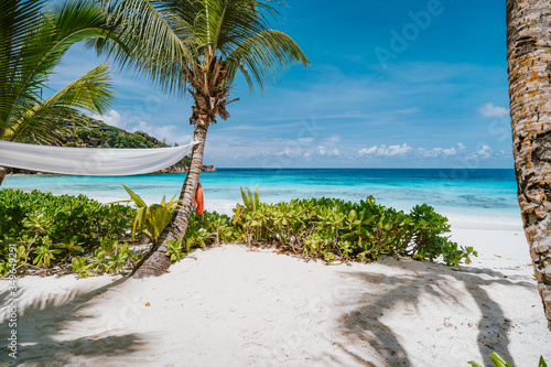 Fototapeta Naklejka Na Ścianę i Meble -  Tropical beach at Mahe island, Seychelles. Travel vacation background
