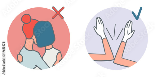 The elbow icon is a welcome sign, instead of hugs to prevent the spread of the coronavirus during quarantine protection from 2019nCoV. Stock vector cartoon illustration isolated on white background.