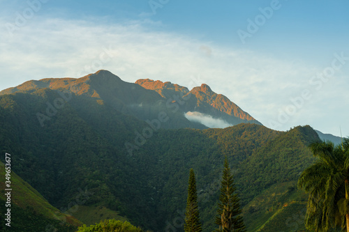 Landscape of red mountains at sunrise