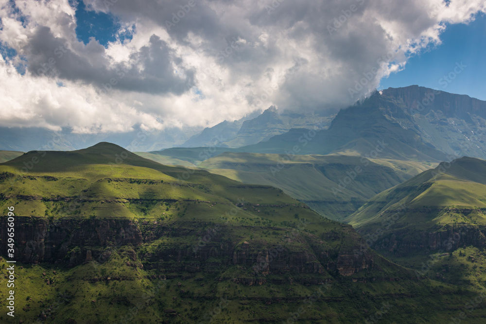 Green valley in the mountains of Central Drakensberg in KwaZulu-Natal South Africa