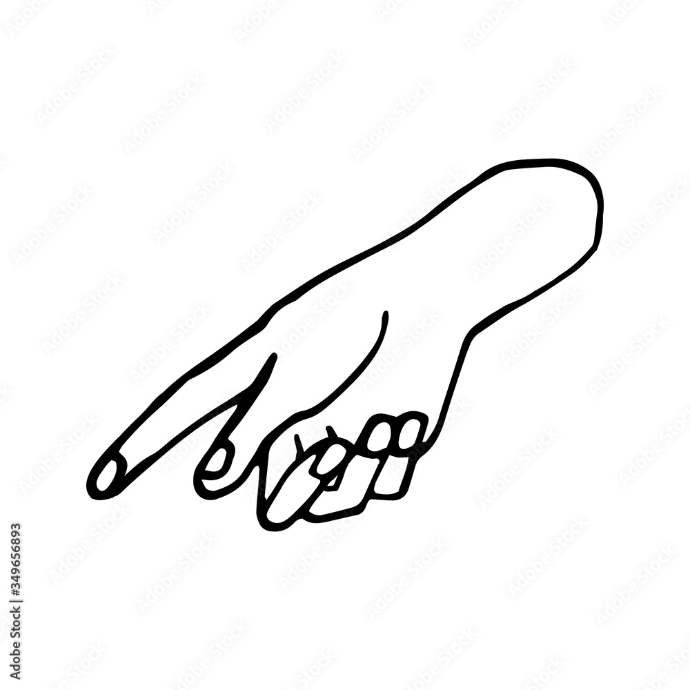 Hand drawn doodle illustration of palm, hand. Human concept design. Pointer sign, vector gesture Hand drawn doodle illustration of palm, hand. Human concept design. Pointer sign, vector gesture