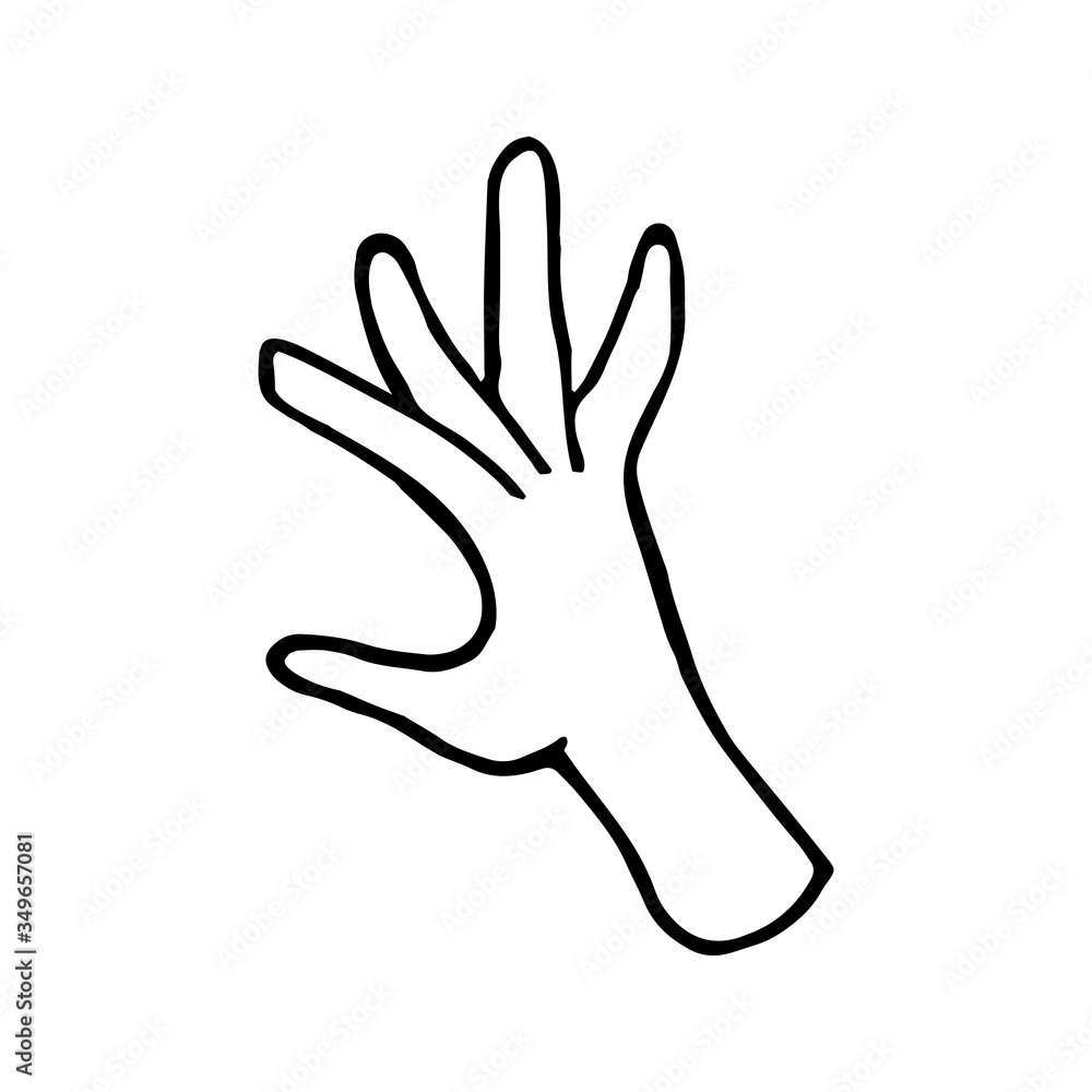 Hand drawn doodle illustration of palm, hand. Human concept design. Pointer sign, vector gesture Hand drawn doodle illustration of palm, hand. Human concept design. Pointer sign, vector gesture