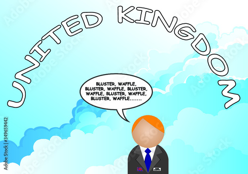 Representation of the Prime minister of the United Kingdom of Great Britain and Northern Ireland repeatedly talking nonsense with his head in the clouds