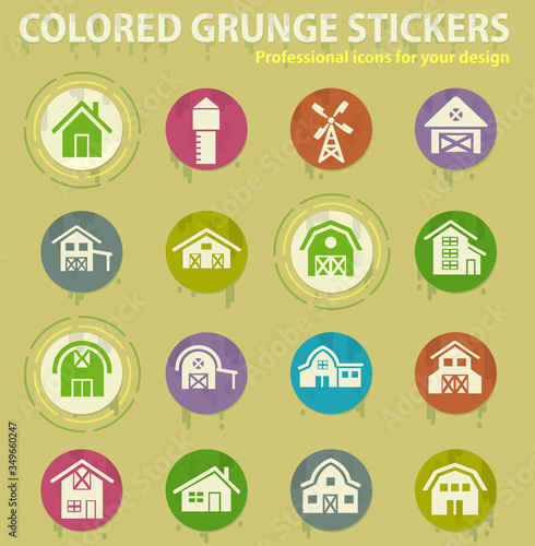 farm building colored grunge icons