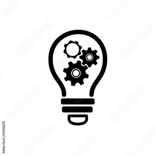 Industrial gears and work. Gears and idea bulb. Innovative ideas in the field of industry.