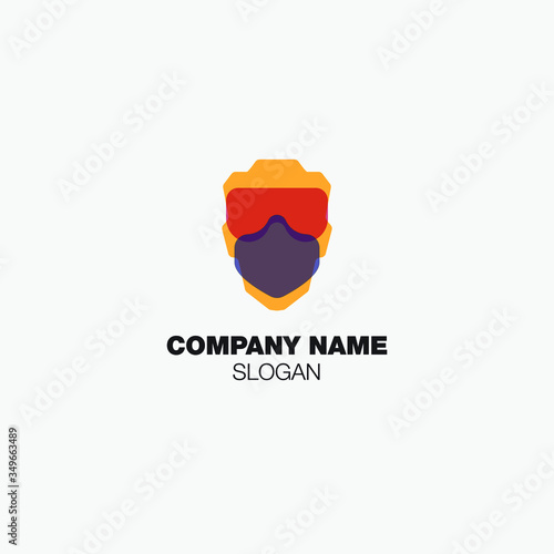 Hygiene, Disinfection and Decontamination Company Logo Vector. A head man wearing google and mask