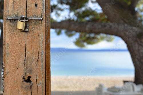 
vacation is closed. coronovirus closed the rest on the sea. the entrance to the beach is closed