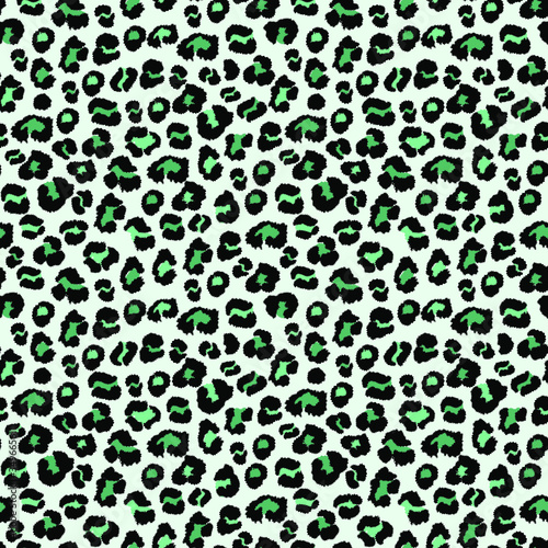 Leopard. Seamless background, print. Color 2020 Neo mint. Vector graphics. Wallpaper, fabric, packaging, website, background