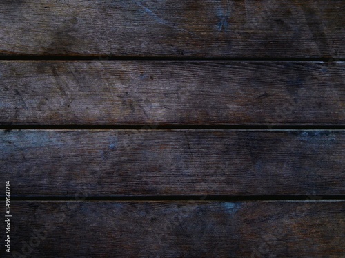 Grunge old aged brown black blue wooden planks wall texture banner background.
